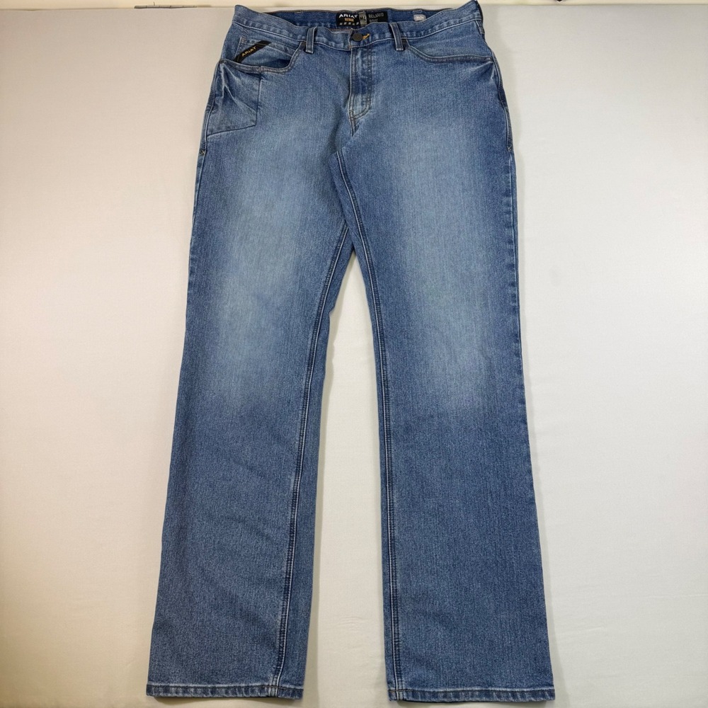 Ariat Rebar M4 Jeans Mens 34x36 (Fits 36x36) Blue DuraStretch Relaxed Boot Rodeo